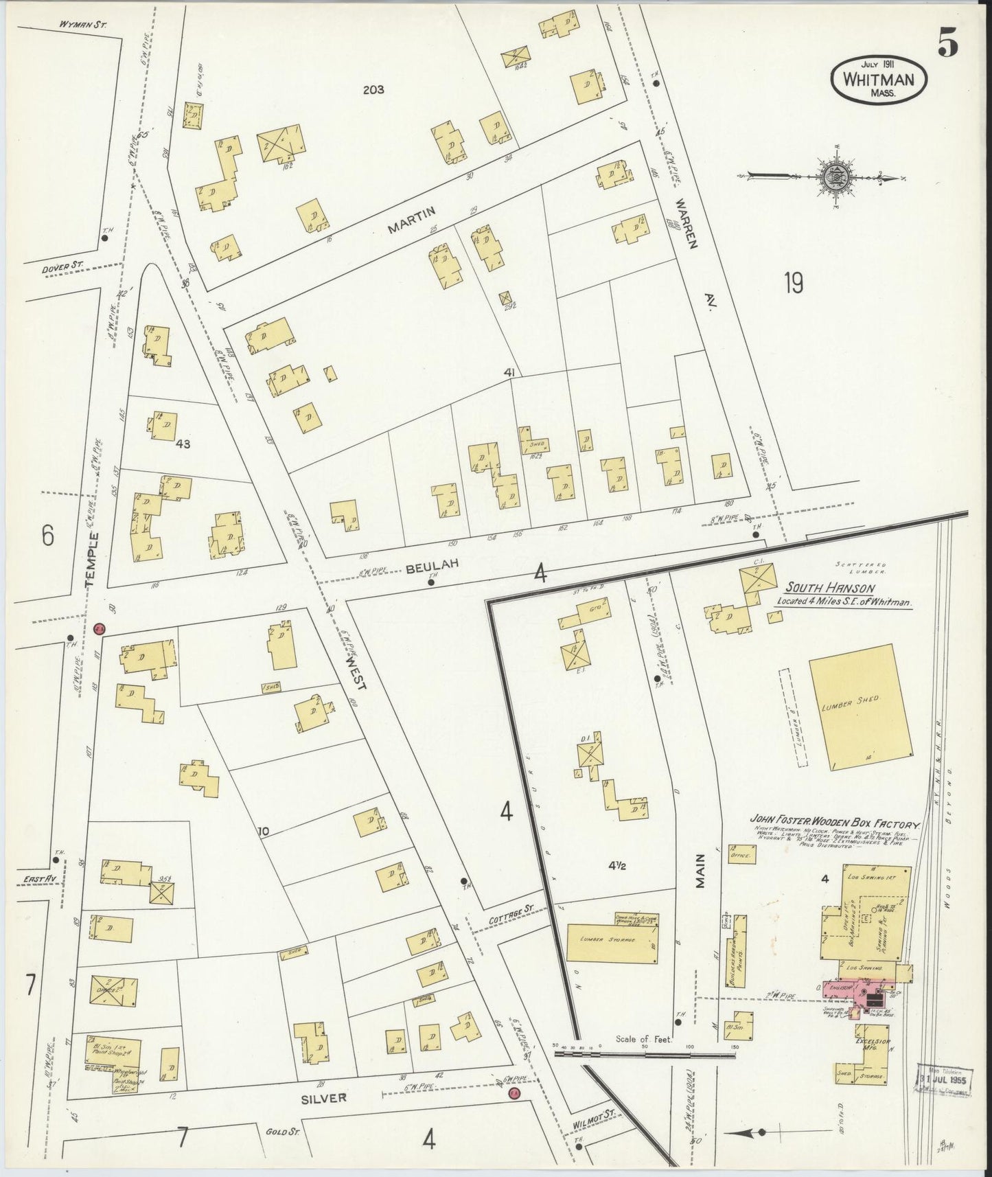 Sanborn Fire Insurance Map from Whitman, Plymouth County, Massachusetts (1911), Sheet #0005 - Complete Map Set gallery image, historic Sanborn map, vintage wall art, Massachusetts Massachusetts