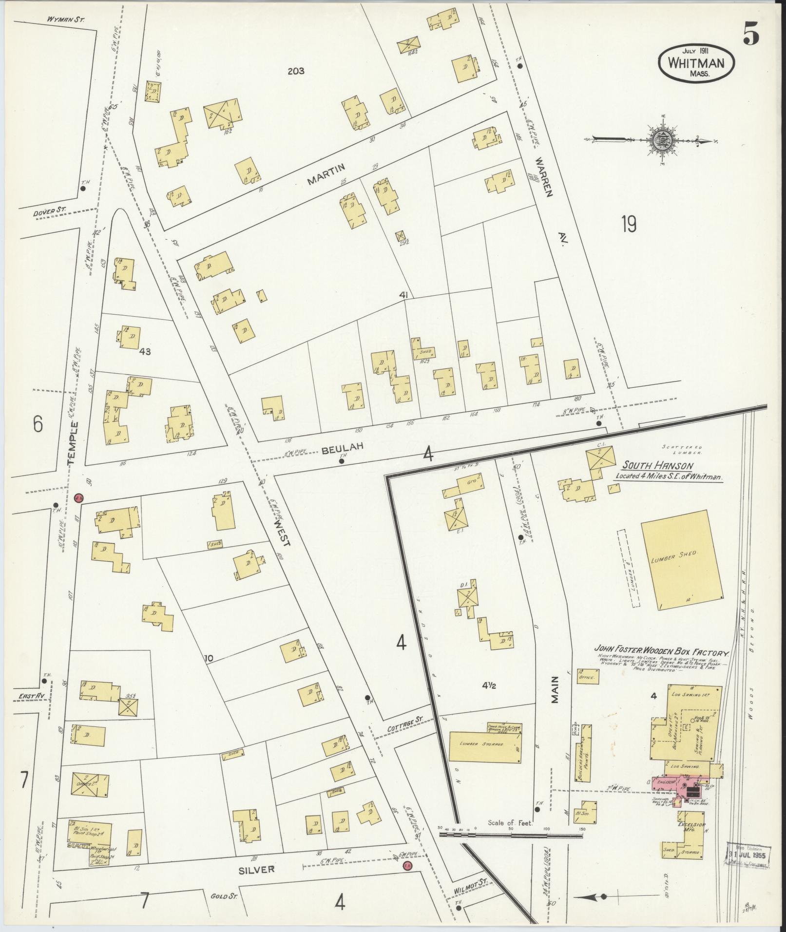 Sanborn Fire Insurance Map from Whitman, Plymouth County, Massachusetts (1911), Sheet #0005 - Complete Map Set gallery image, historic Sanborn map, vintage wall art, Massachusetts Massachusetts