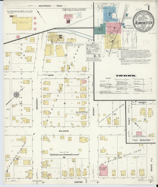 Sanborn Fire Insurance Map from Blanchester, Clinton County, Ohio (1911), Sheet #0001 - Historic Sanborn Fire Insurance Map Print, vintage old map wall art, antique decor, genealogy gift, Ohio Ohio map
