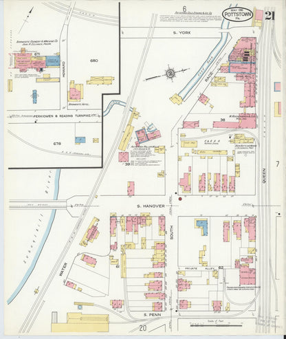 Sanborn Fire Insurance Map from Pottstown, Montgomery County, Pennsylvania (1916), Sheet #0021 - Complete Map Set gallery image, historic Sanborn map, vintage wall art, Pennsylvania Pennsylvania