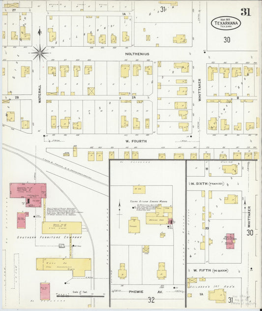 Sanborn Fire Insurance Map from Texarkana, Bowie County, Texas (1909), Sheet #0031 - Historic Sanborn Fire Insurance Map Print, vintage old map wall art, antique decor, genealogy gift, Texas Texas map