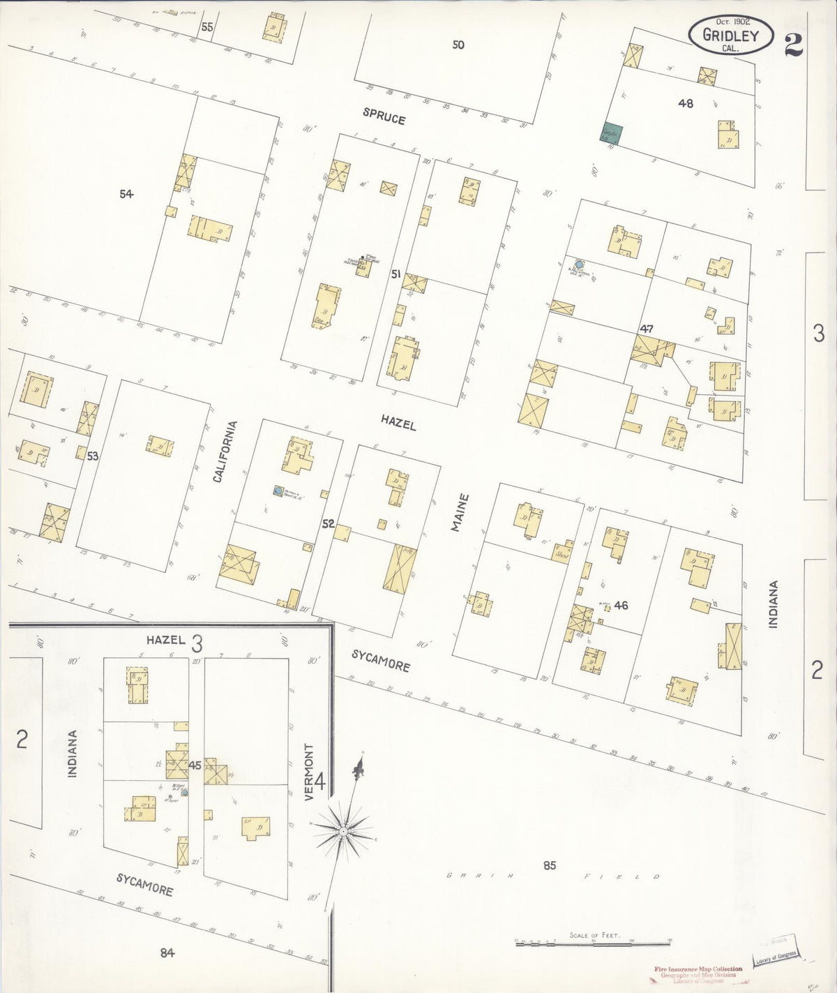 Sanborn Fire Insurance Map from Gridley, Butte County, California (1902), Sheet #0002 - Complete Map Set gallery image, historic Sanborn map, vintage wall art, California California
