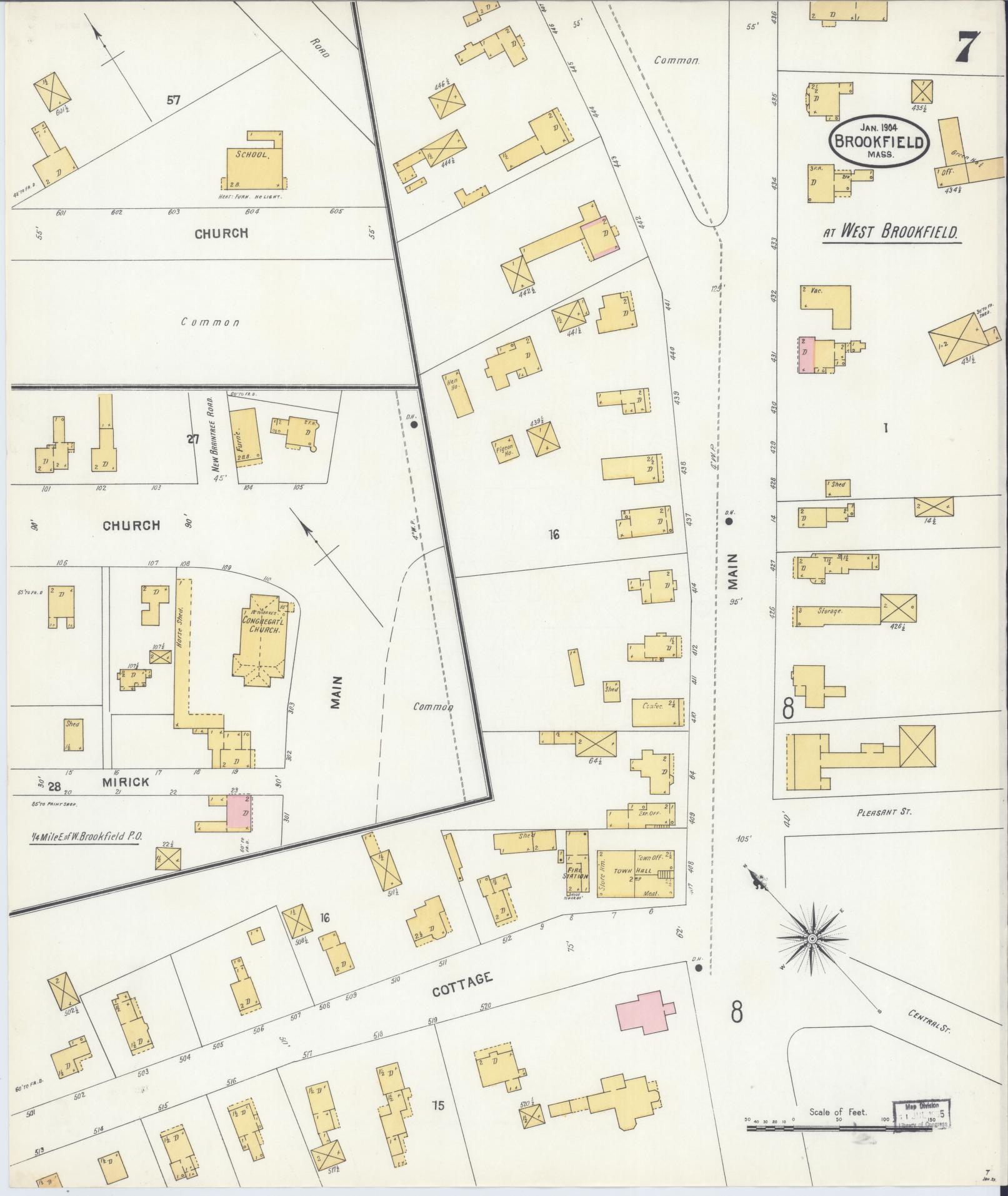 Sanborn Fire Insurance Map from Brookfield, Worcester County, Massachusetts (1904), Sheet #0007 - Complete Map Set gallery image, historic Sanborn map, vintage wall art, Massachusetts Massachusetts