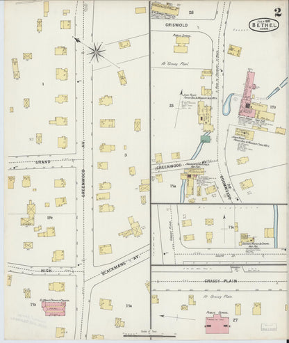 Sanborn Fire Insurance Map from Bethel, Fairfield County, Connecticut (1895), Sheet #0002 - Complete Map Set gallery image, historic Sanborn map, vintage wall art, Connecticut Connecticut