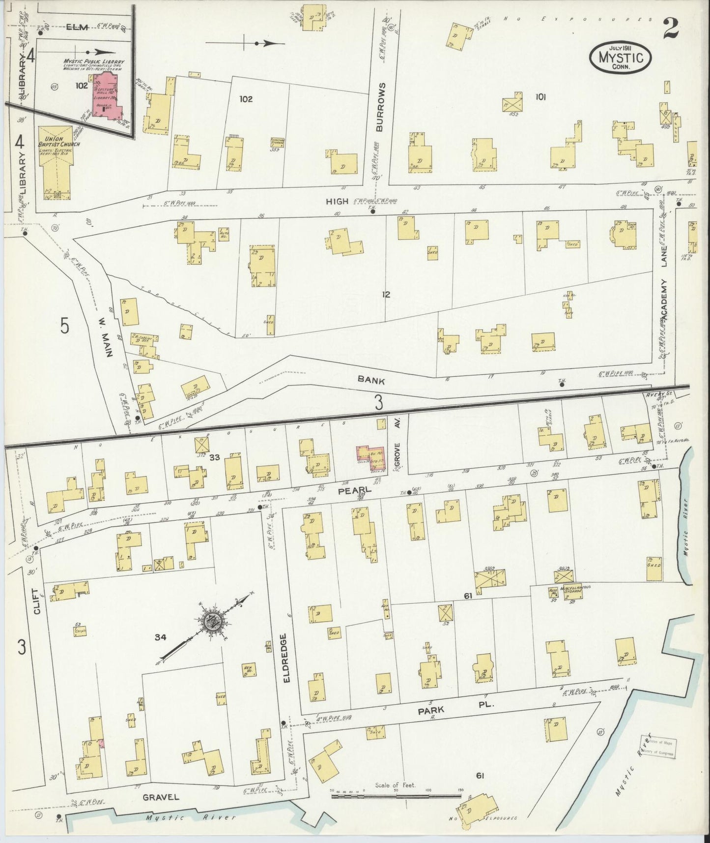 Sanborn Fire Insurance Map from Mystic, New London County, Connecticut (1911), Sheet #0002 - Complete Map Set gallery image, historic Sanborn map, vintage wall art, Connecticut Connecticut