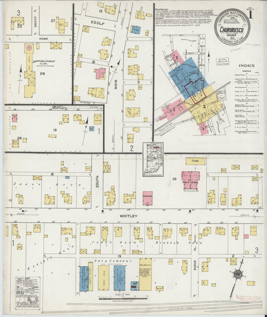 Sanborn Fire Insurance Map from Churubusco, Whitley County, Indiana (1919), Sheet #0001 - Historic Sanborn Fire Insurance Map Print, vintage old map wall art, antique decor, genealogy gift, Indiana Indiana map