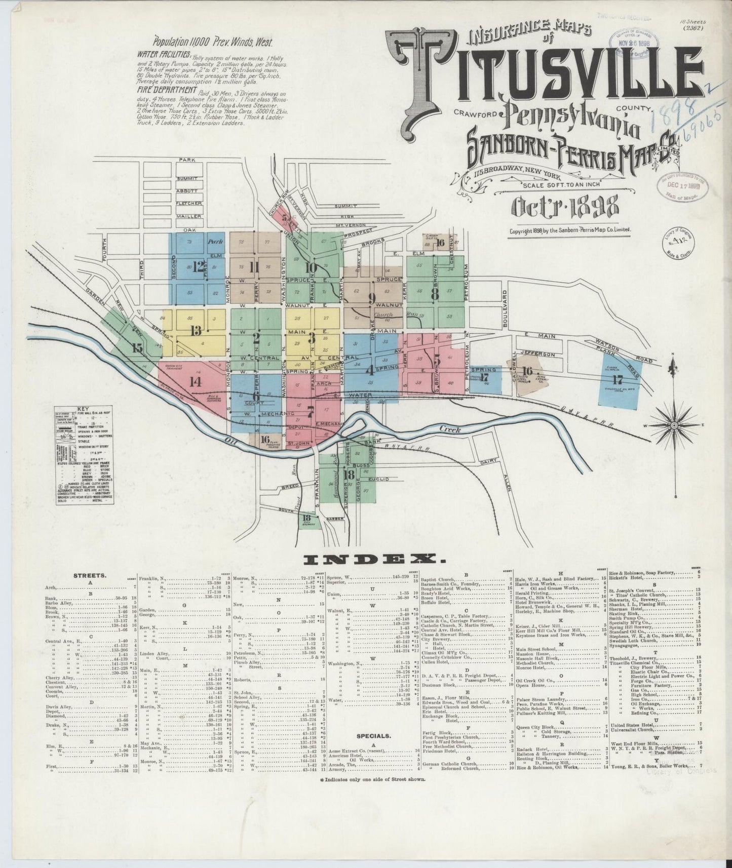 Sanborn Fire Insurance Map from Titusville, Crawford County, Pennsylvania. (1898) – Historic Sanborn Fire Insurance Map Print