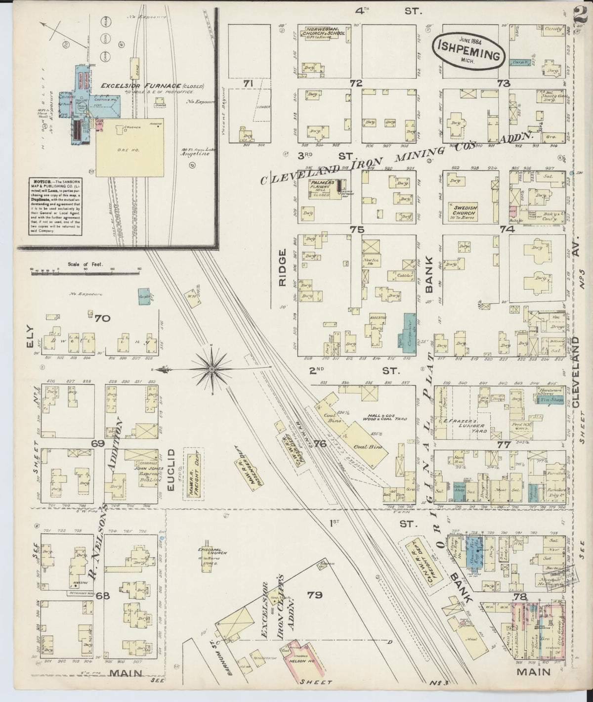 Sanborn Fire Insurance Map from Ishpeming, Marquette County, Michigan (1884), Sheet #0002 - Historic Sanborn Fire Insurance Map Print, vintage old map wall art, antique decor, genealogy gift, Michigan Michigan map