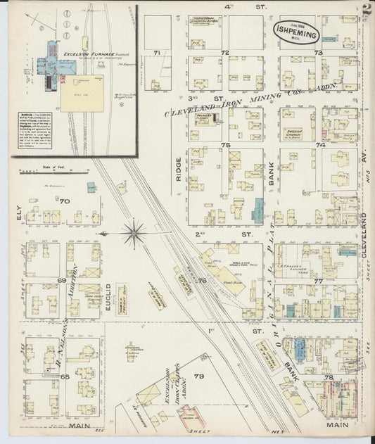 Sanborn Fire Insurance Map from Ishpeming, Marquette County, Michigan (1884), Sheet #0002 - Historic Sanborn Fire Insurance Map Print, vintage old map wall art, antique decor, genealogy gift, Michigan Michigan map