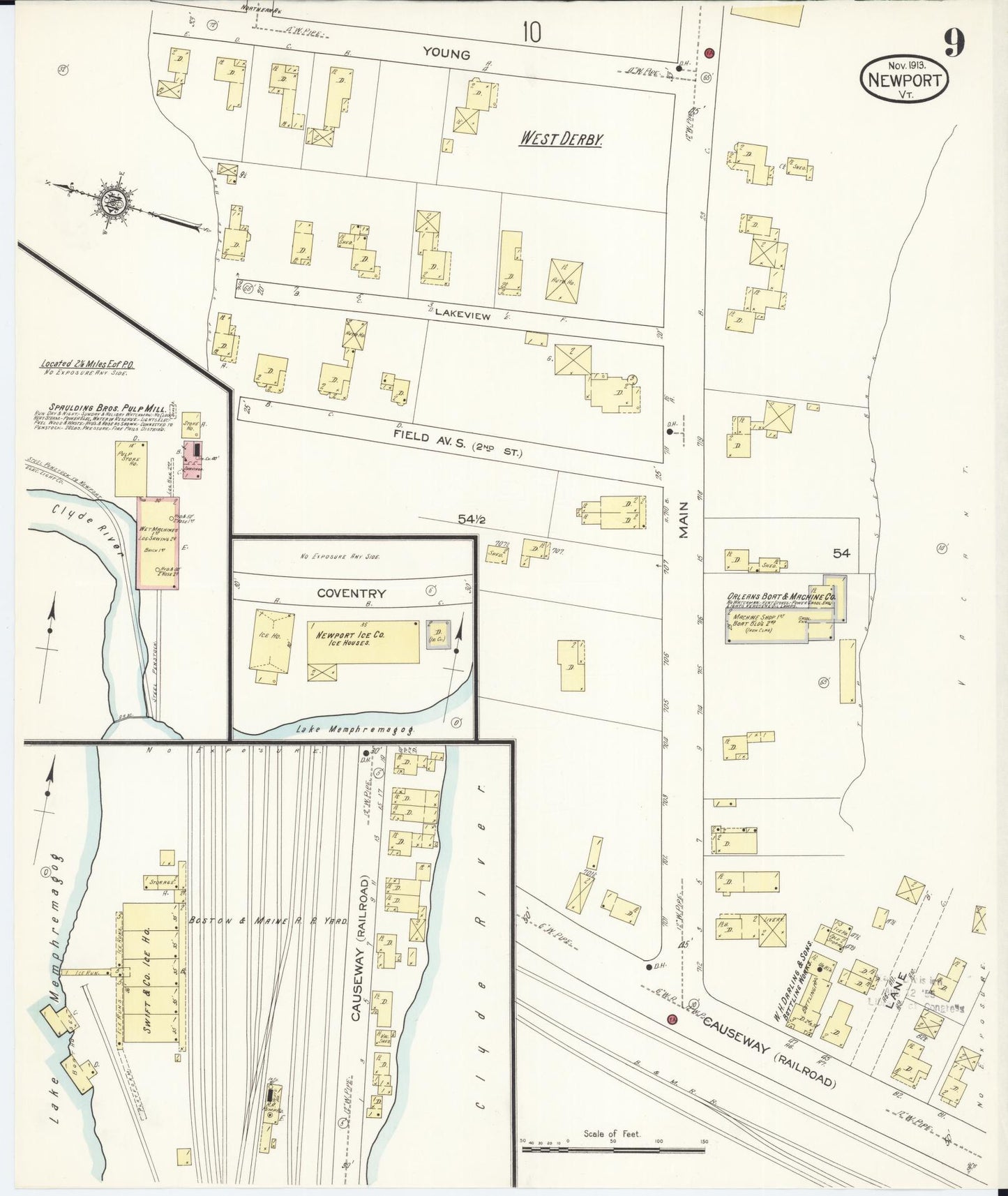 Sanborn Fire Insurance Map from Newport, Orleans County, Vermont (1913), Sheet #0009 - Complete Map Set gallery image, historic Sanborn map, vintage wall art, Vermont Vermont