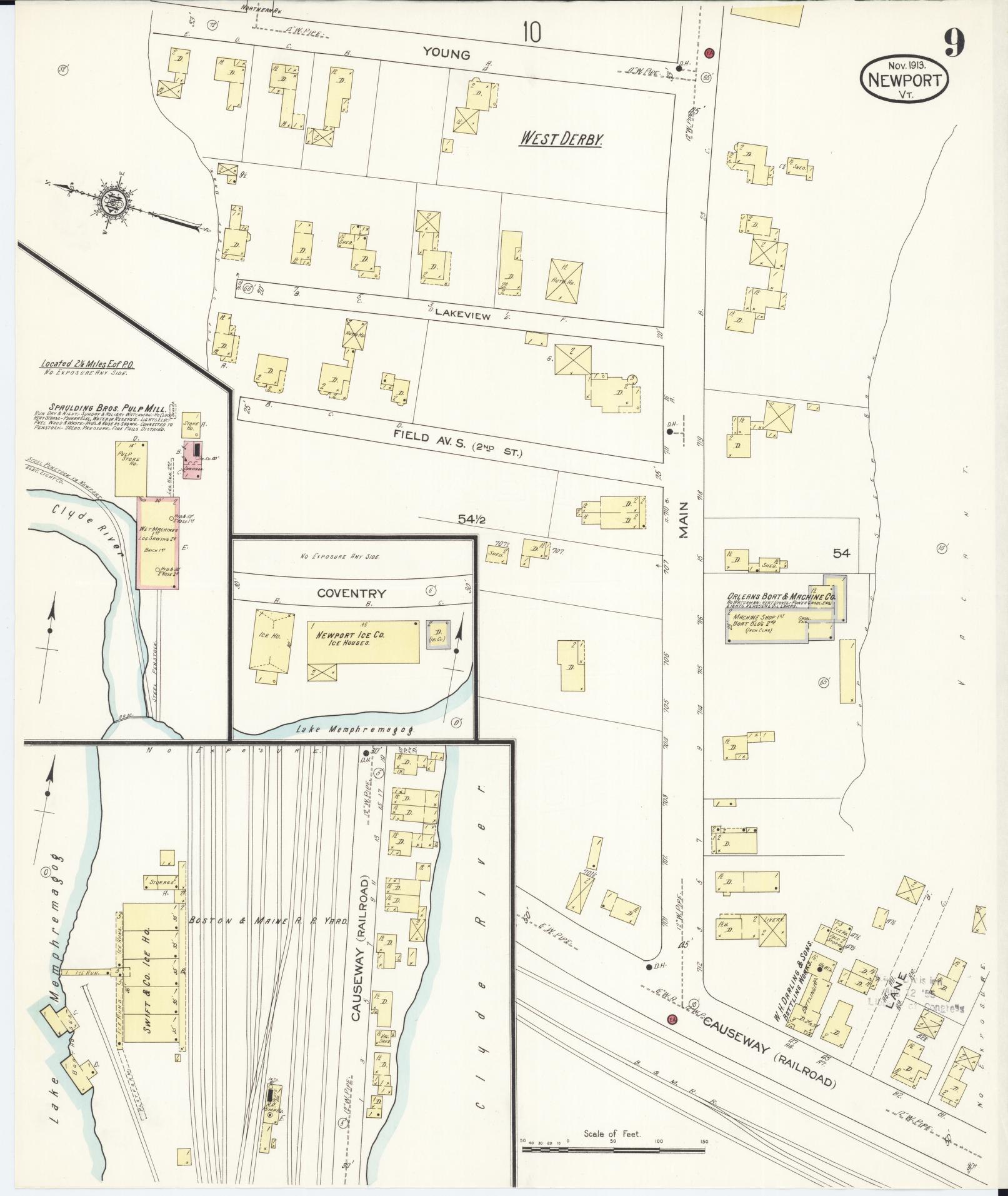 Sanborn Fire Insurance Map from Newport, Orleans County, Vermont (1913), Sheet #0009 - Complete Map Set gallery image, historic Sanborn map, vintage wall art, Vermont Vermont