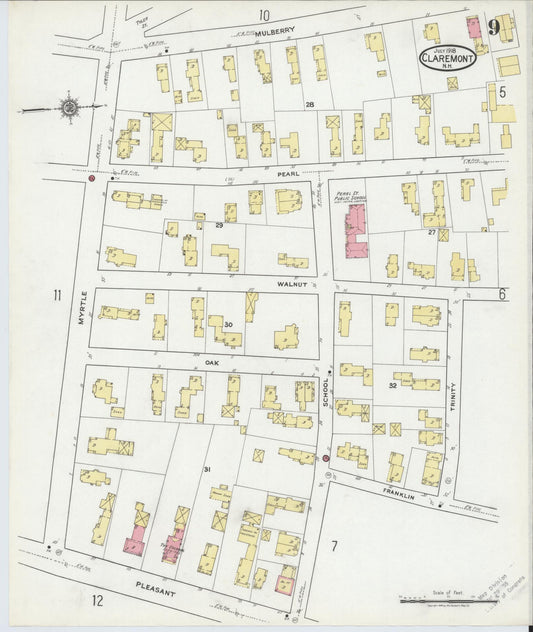 Sanborn Fire Insurance Map from Claremont, Sullivan County, New Hampshire (1918), Sheet #0009 - Historic Sanborn Fire Insurance Map Print, vintage old map wall art, antique decor, genealogy gift, New Hampshire New Hampshire map