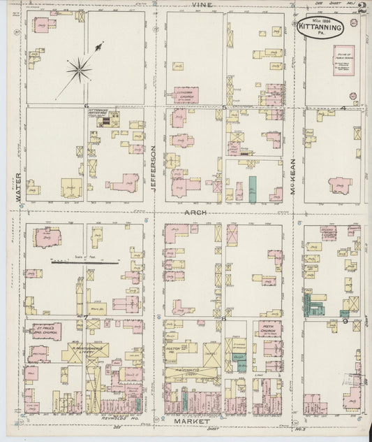 Sanborn Fire Insurance Map from Kittanning, Armstrong County, Pennsylvania (1886), Sheet #0002 - Historic Sanborn Fire Insurance Map Print, vintage old map wall art, antique decor, genealogy gift, Pennsylvania Pennsylvania map