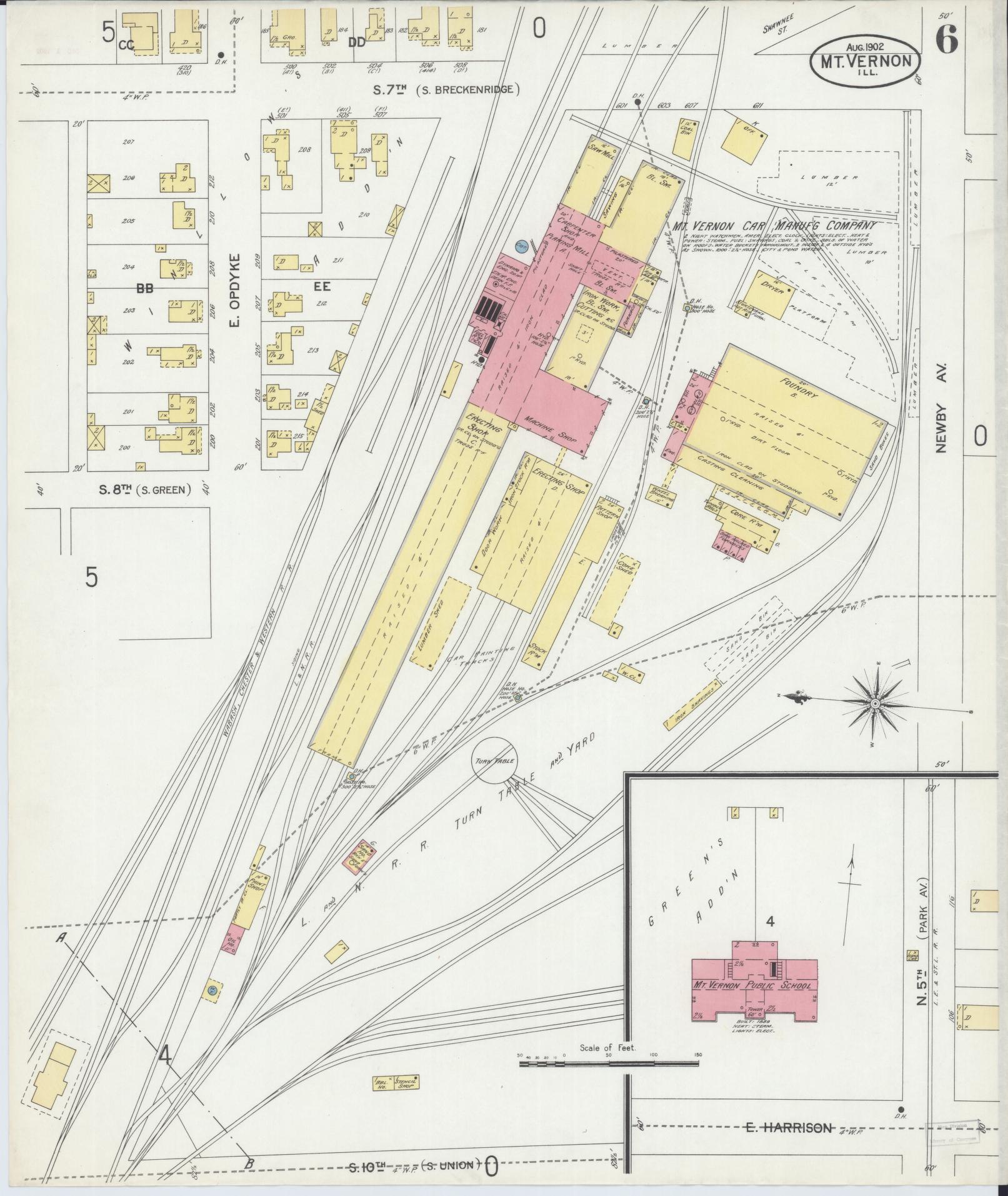 Sanborn Fire Insurance Map from Mount Vernon, Jefferson County, Illinois (1902), Sheet #0006 - Complete Map Set gallery image, historic Sanborn map, vintage wall art, Illinois Illinois