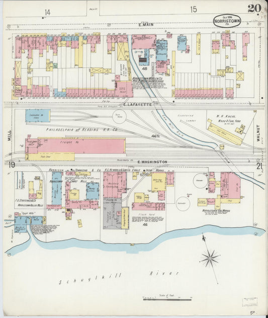 Sanborn Fire Insurance Map from Norristown, Montgomery County, Pennsylvania (1896), Sheet #0020 - Historic Sanborn Fire Insurance Map Print, vintage old map wall art, antique decor, genealogy gift, Pennsylvania Pennsylvania map