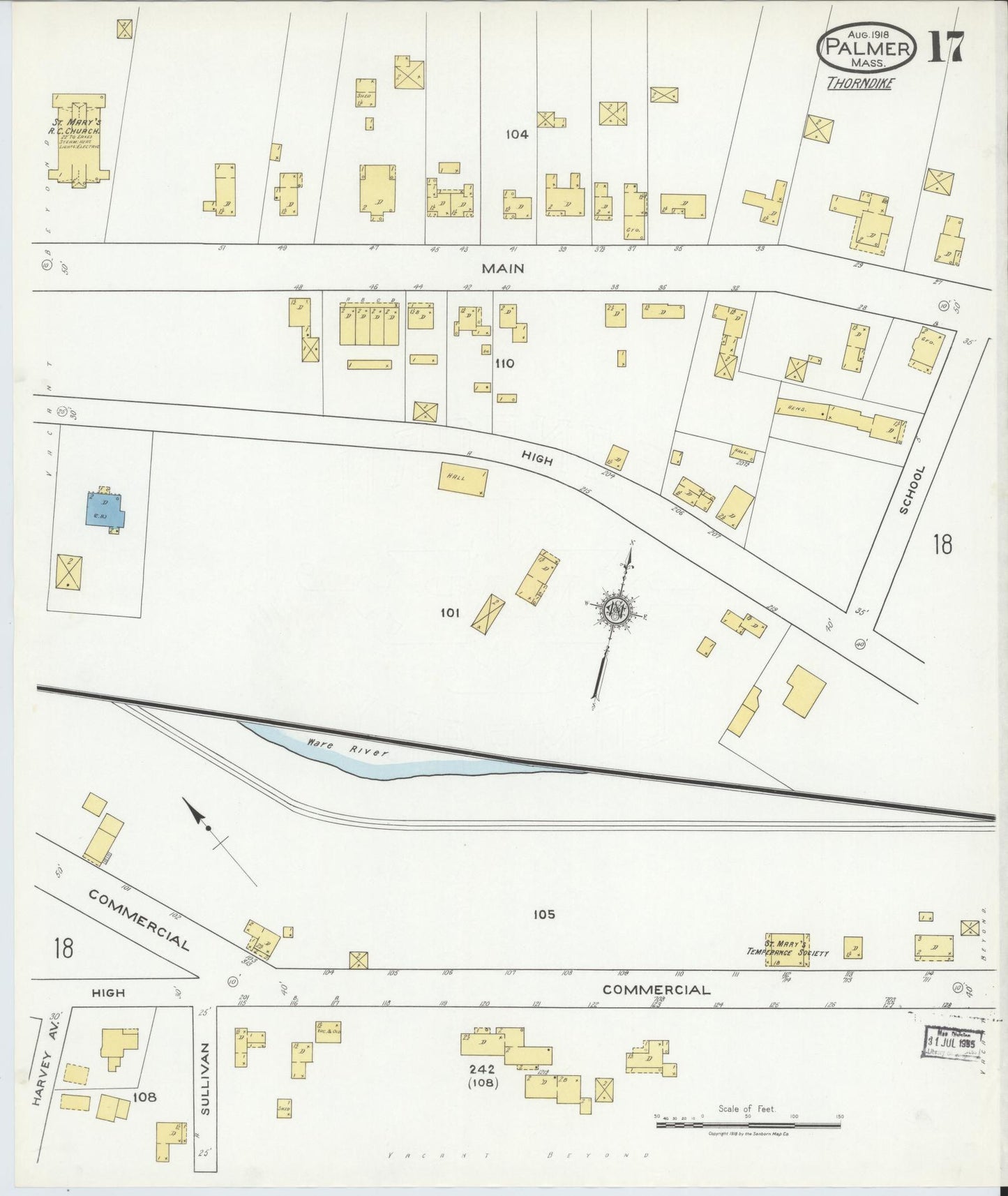 Sanborn Fire Insurance Map from Palmer, Hampden County, Massachusetts (1918), Sheet #0017 - Complete Map Set gallery image, historic Sanborn map, vintage wall art, Massachusetts Massachusetts