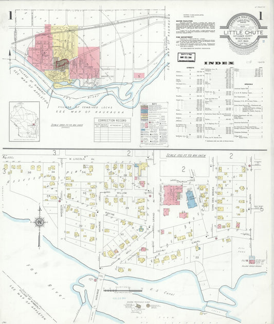 Sanborn Fire Insurance Map from Little Chute, Outagamie County, Wisconsin (1943), Sheet #0001 - Complete Map Set gallery image, historic Sanborn map, vintage wall art, Wisconsin Wisconsin