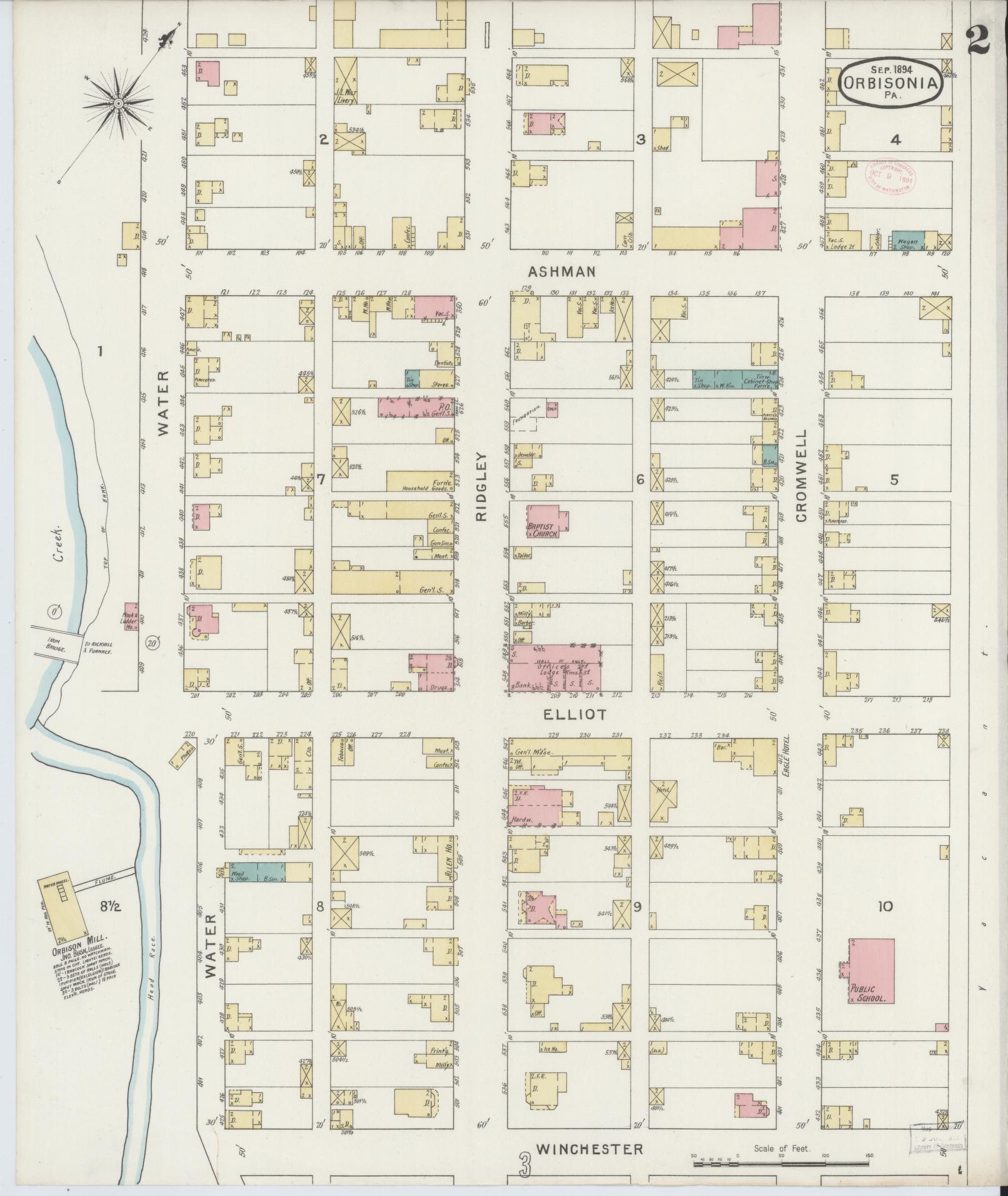 Sanborn Fire Insurance Map from Orbisonia, Huntingdon County, Pennsylvania (1894), Sheet #0002 - Complete Map Set gallery image, historic Sanborn map, vintage wall art, Pennsylvania Pennsylvania