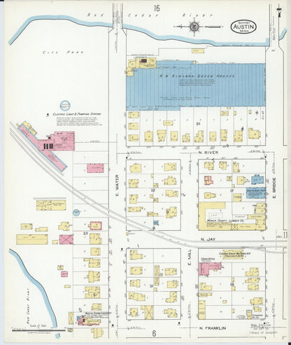 Sanborn Fire Insurance Map from Austin, Mower County, Minnesota (1917), Sheet #0007 - Historic Sanborn Fire Insurance Map Print, vintage old map wall art, antique decor, genealogy gift, Minnesota Minnesota map