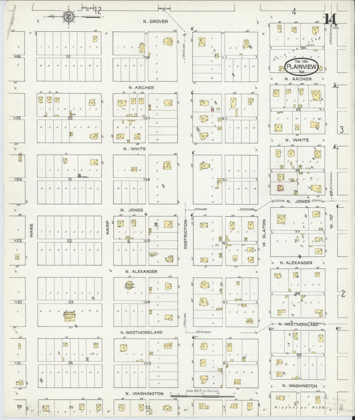 Sanborn Fire Insurance Map from Plainview, Hale County, Texas (1914), Sheet #0014 - Complete Map Set gallery image, historic Sanborn map, vintage wall art, Texas Texas