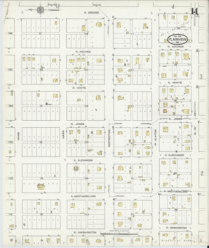 Sanborn Fire Insurance Map from Plainview, Hale County, Texas (1914), Sheet #0014 - Complete Map Set gallery image, historic Sanborn map, vintage wall art, Texas Texas