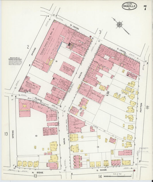 Sanborn Fire Insurance Map from Danville, Independent Cities, Virginia (1915), Sheet #0007 - Historic Sanborn Fire Insurance Map Print, vintage old map wall art, antique decor, genealogy gift, Virginia Virginia map