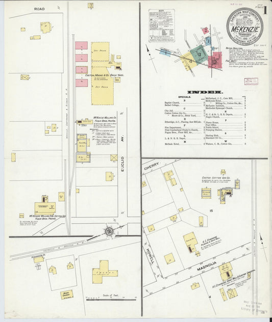 Sanborn Fire Insurance Map from McKenzie, Carroll County, Tennessee (1910), Sheet #0001 - Complete Map Set gallery image, historic Sanborn map, vintage wall art, Tennessee Tennessee