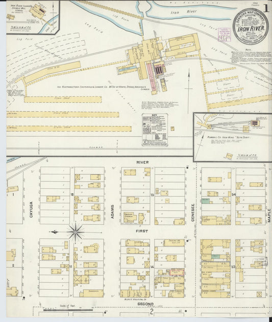 Sanborn Fire Insurance Map from Iron River, Iron County, Michigan (1904), Sheet #0001 - Historic Sanborn Fire Insurance Map Print, vintage old map wall art, antique decor, genealogy gift, Michigan Michigan map