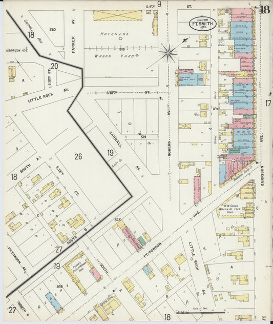 Sanborn Fire Insurance Map from Fort Smith, Sebastian County, Arkansas (1897), Sheet #0018 - Historic Sanborn Fire Insurance Map Print, vintage old map wall art, antique decor, genealogy gift, Arkansas Arkansas map