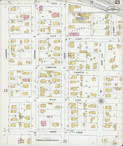 Sanborn Fire Insurance Map from Bloomington, McLean County, Illinois (1901), Sheet #0021 - Historic Sanborn Fire Insurance Map Print, vintage old map wall art, antique decor, genealogy gift, Illinois Illinois map
