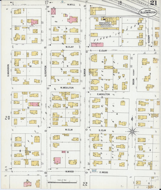 Sanborn Fire Insurance Map from Bloomington, McLean County, Illinois (1901), Sheet #0021 - Historic Sanborn Fire Insurance Map Print, vintage old map wall art, antique decor, genealogy gift, Illinois Illinois map