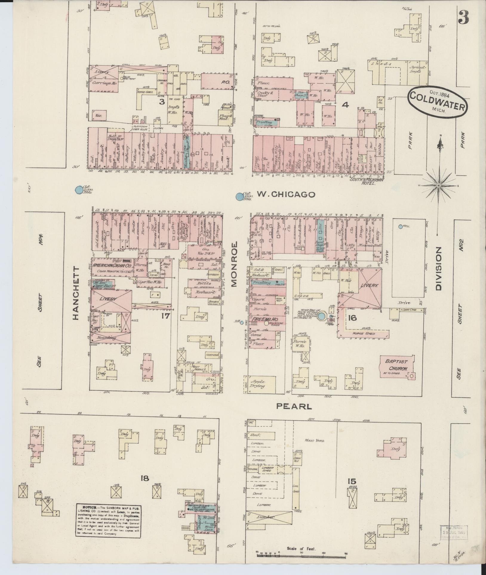 Sanborn Fire Insurance Map from Coldwater, Branch County, Michigan (1884), Sheet #0003 - Complete Map Set gallery image, historic Sanborn map, vintage wall art, Michigan Michigan