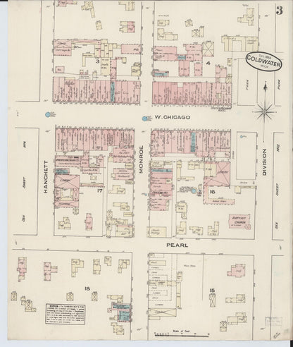 Sanborn Fire Insurance Map from Coldwater, Branch County, Michigan (1884), Sheet #0003 - Complete Map Set gallery image, historic Sanborn map, vintage wall art, Michigan Michigan
