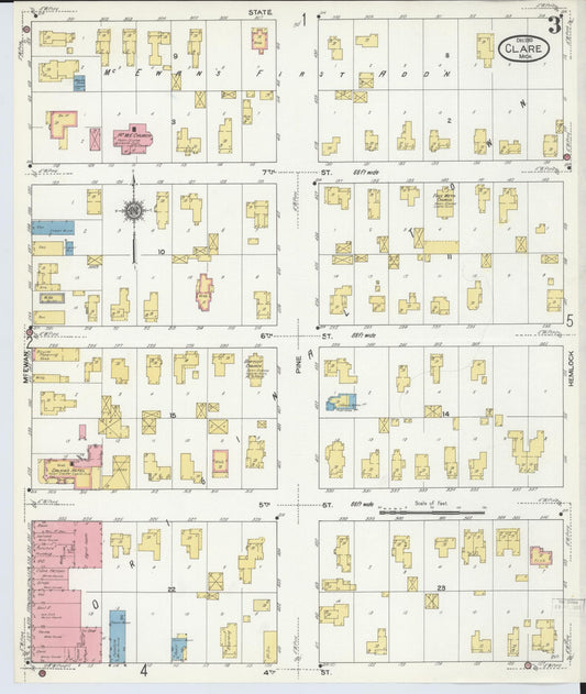 Sanborn Fire Insurance Map from Clare, Clare County, Michigan (1910), Sheet #0003 - Historic Sanborn Fire Insurance Map Print, vintage old map wall art, antique decor, genealogy gift, Michigan Michigan map