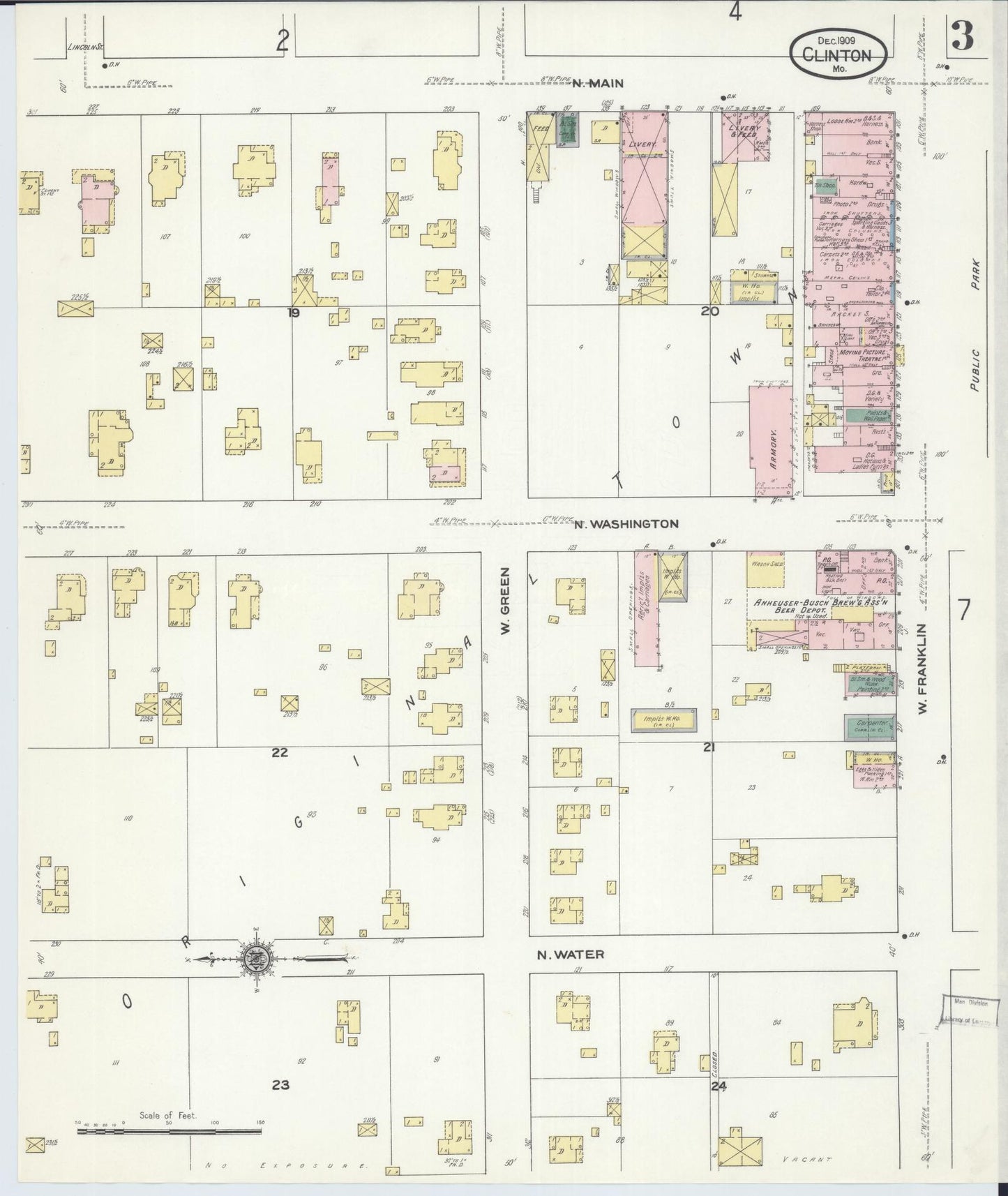 Sanborn Fire Insurance Map from Clinton, Henry County, Missouri (1909), Sheet #0003 - Complete Map Set gallery image, historic Sanborn map, vintage wall art, Missouri Missouri
