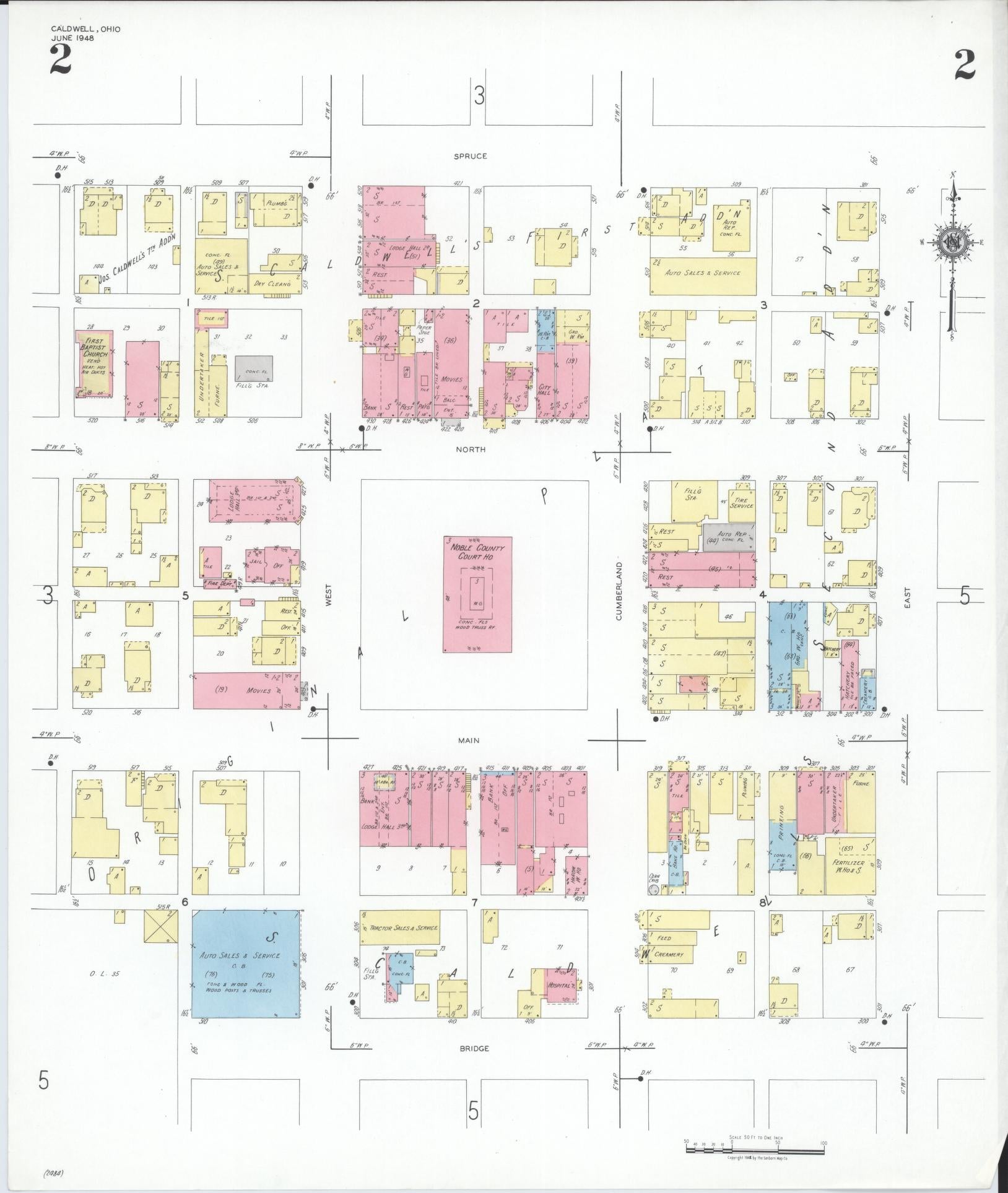 Sanborn Fire Insurance Map from Caldwell, Noble County, Ohio (1948), Sheet #0002 - Complete Map Set gallery image, historic Sanborn map, vintage wall art, Ohio Ohio