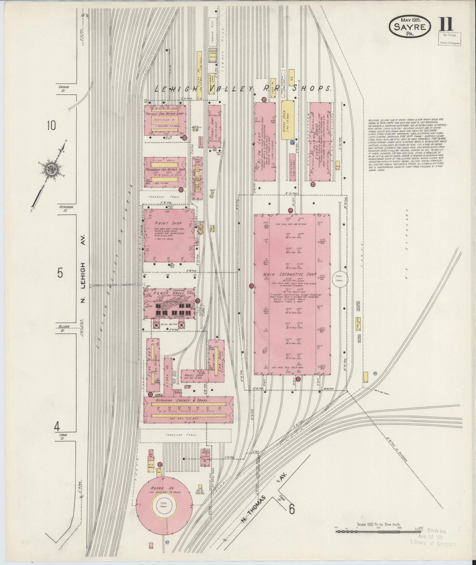 Sanborn Fire Insurance Map from Sayre, Bradford County, Pennsylvania (1915), Sheet #0011 - Complete Map Set gallery image, historic Sanborn map, vintage wall art, Pennsylvania Pennsylvania