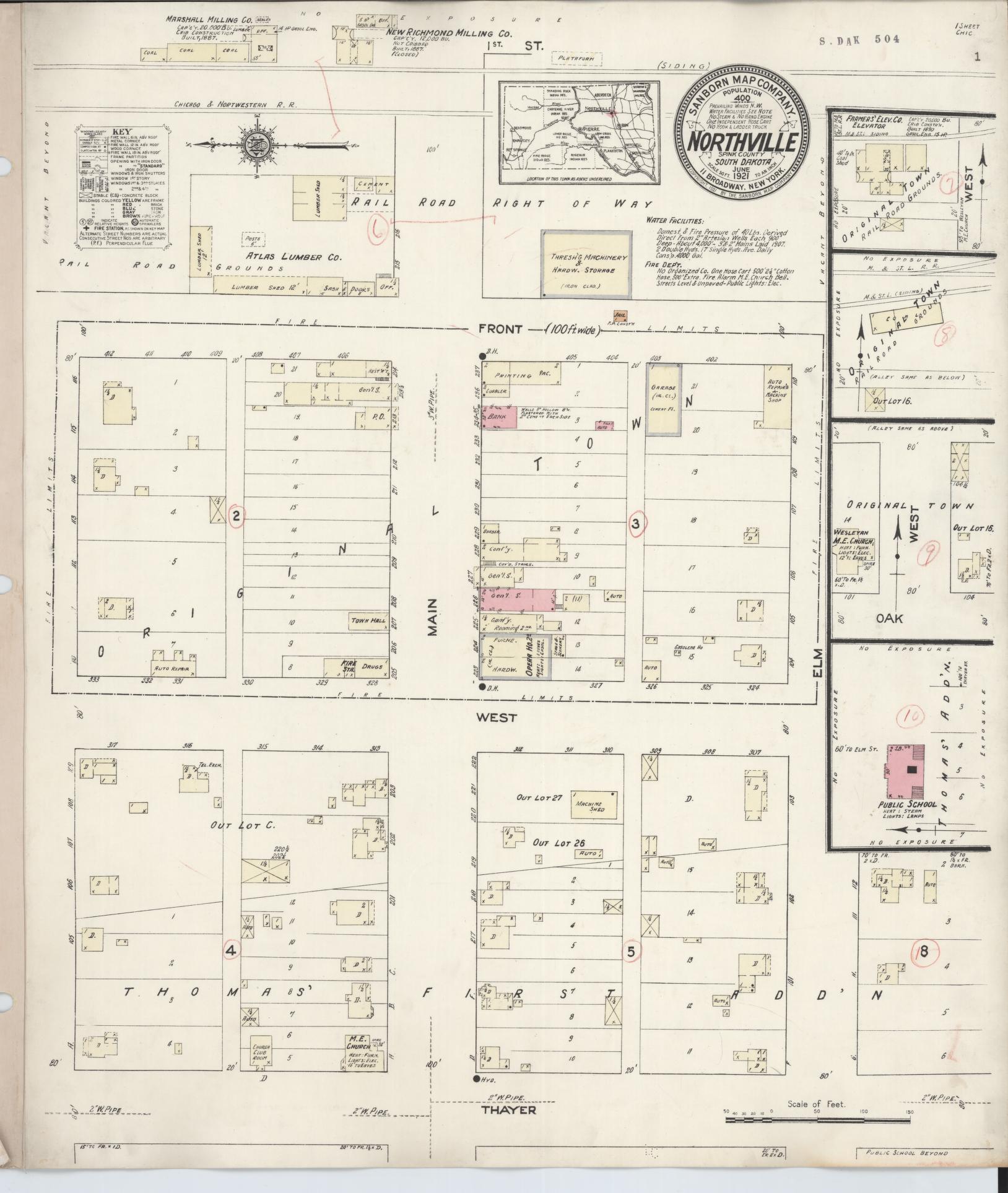 Sanborn Fire Insurance Map from Northville, Spink County, South Dakota (1921), Sheet #0001 - Historic Sanborn Fire Insurance Map Print, vintage old map wall art, antique decor, genealogy gift, South Dakota South Dakota map