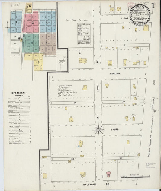 Sanborn Fire Insurance Map from Hennessey, Kingfisher County, Oklahoma (1895), Sheet #0001 - Historic Sanborn Fire Insurance Map Print, vintage old map wall art, antique decor, genealogy gift, Oklahoma Oklahoma map