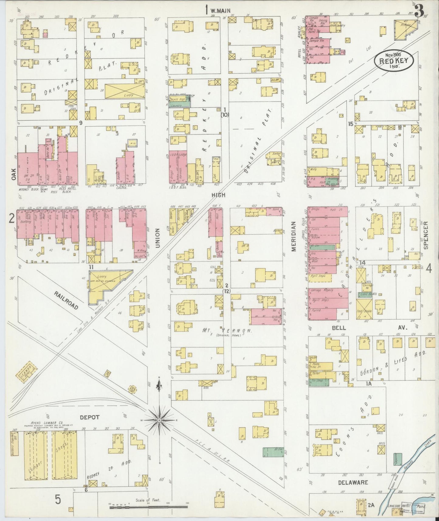 Sanborn Fire Insurance Map from Redkey, Jay County, Indiana (1900), Sheet #0003 - Complete Map Set gallery image, historic Sanborn map, vintage wall art, Indiana Indiana