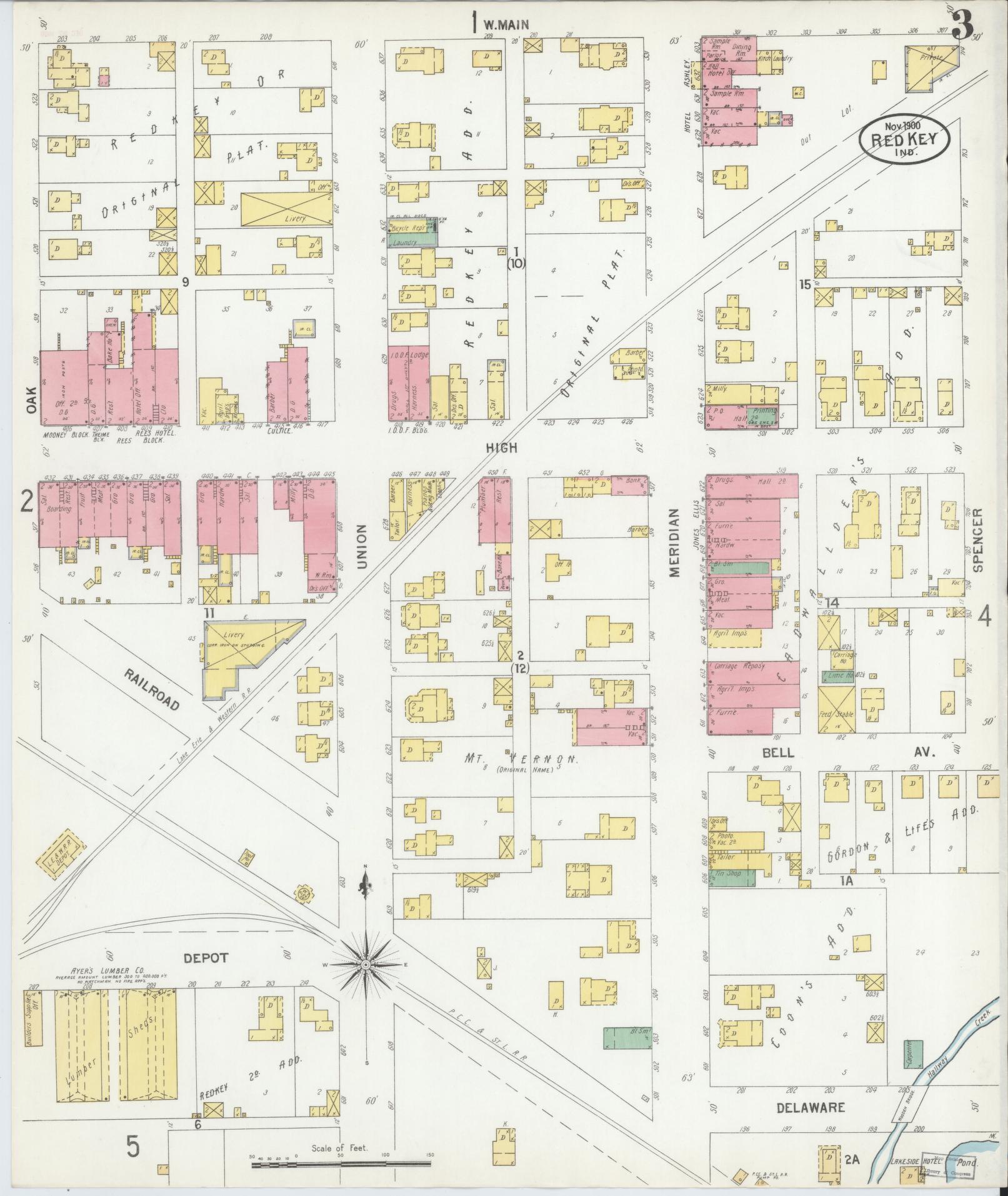 Sanborn Fire Insurance Map from Redkey, Jay County, Indiana (1900), Sheet #0003 - Complete Map Set gallery image, historic Sanborn map, vintage wall art, Indiana Indiana