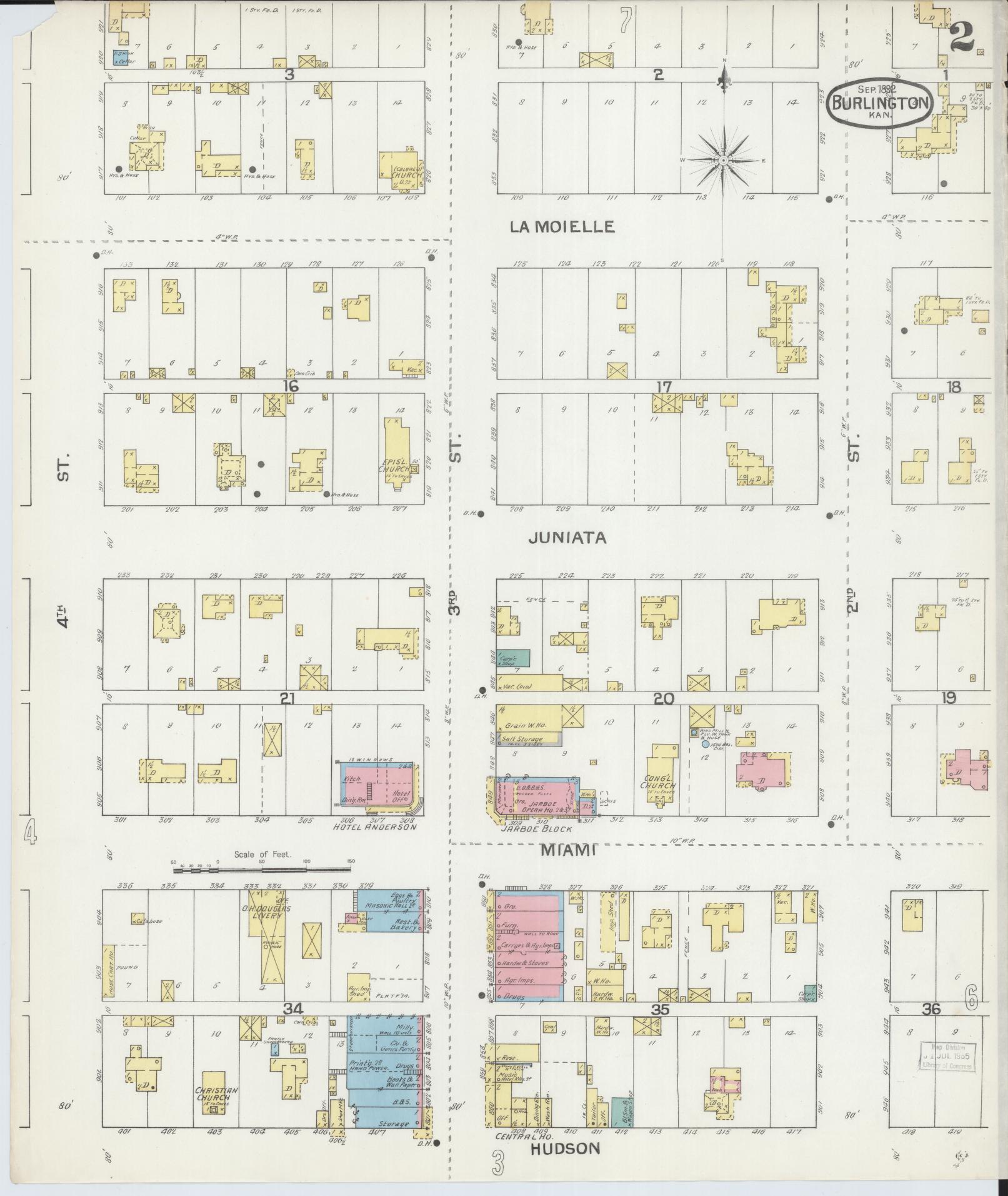 Sanborn Fire Insurance Map from Burlington, Coffey County, Kansas (1892), Sheet #0002 - Complete Map Set gallery image, historic Sanborn map, vintage wall art, Kansas Kansas