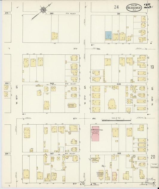 Sanborn Fire Insurance Map from Bessemer, Jefferson County, Alabama (1913), Sheet #0025 - Historic Sanborn Fire Insurance Map Print, vintage old map wall art, antique decor, genealogy gift, Alabama Alabama map
