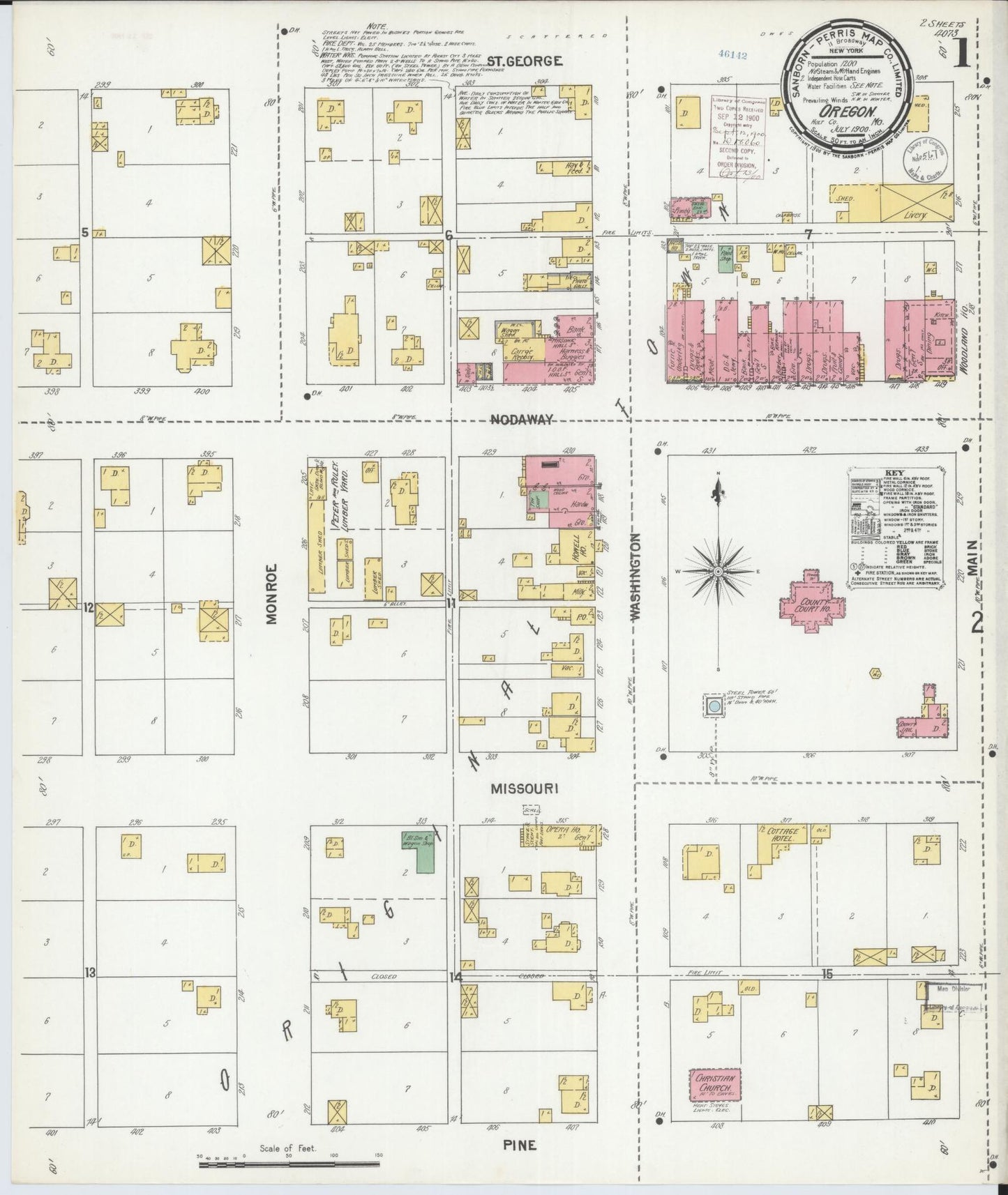 Sanborn Fire Insurance Map from Oregon, Holt County, Missouri (1900), Sheet #0001 - Historic Sanborn Fire Insurance Map Print, vintage old map wall art, antique decor, genealogy gift, Oregon Oregon map