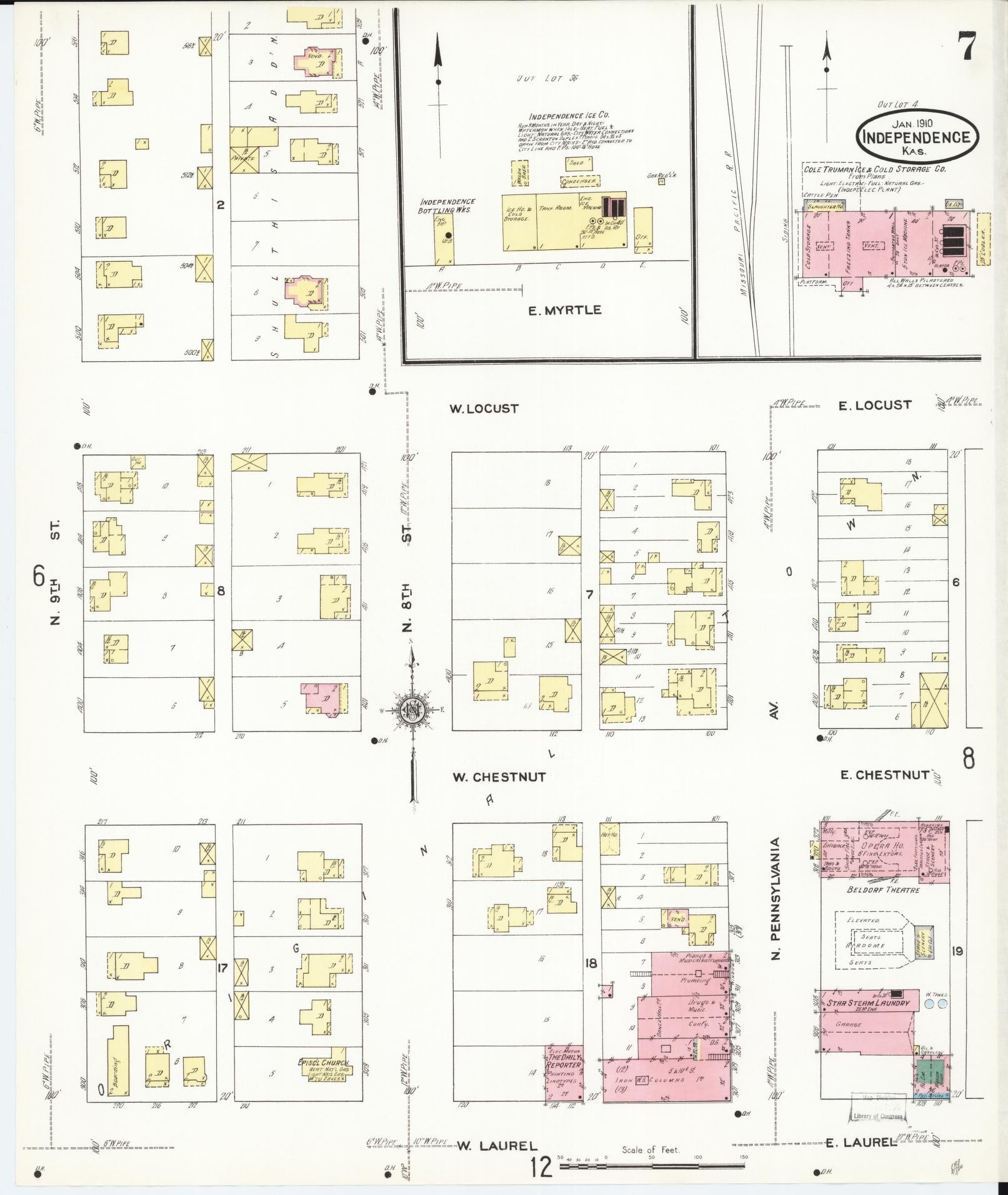Sanborn Fire Insurance Map from Independence, Montgomery County, Kansas (1910), Sheet #0007 - Complete Map Set gallery image, historic Sanborn map, vintage wall art, Kansas Kansas