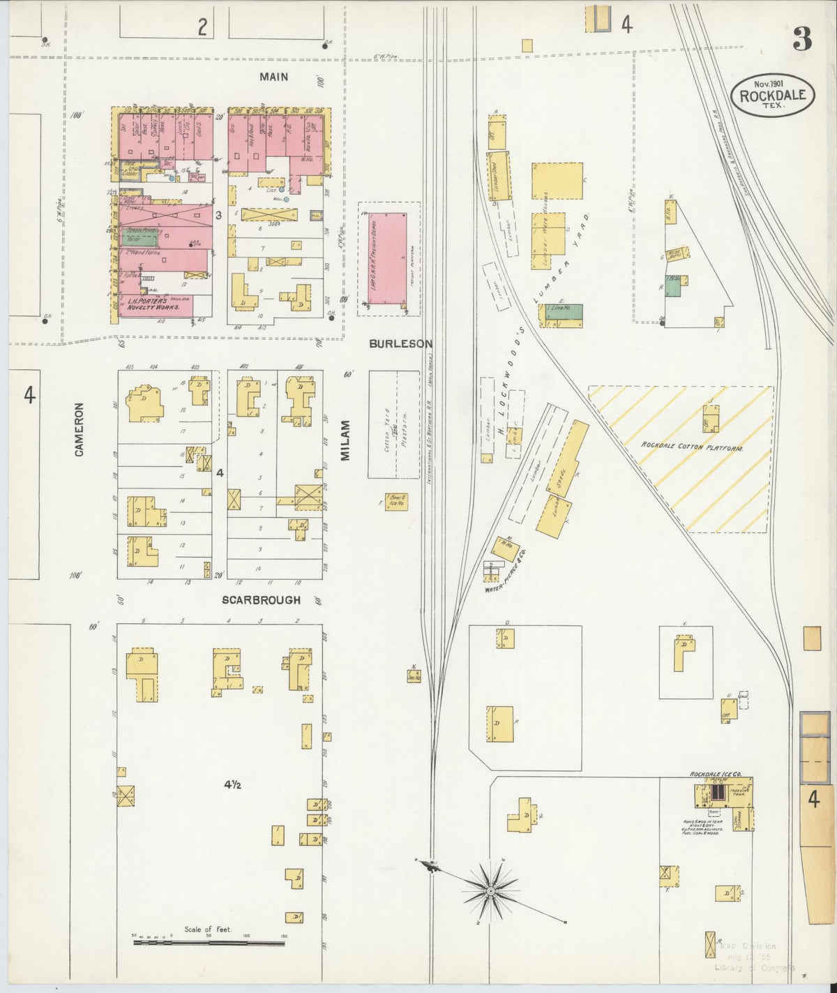 Sanborn Fire Insurance Map from Rockdale, Milam County, Texas (1901), Sheet #0003 - Complete Map Set gallery image, historic Sanborn map, vintage wall art, Texas Texas