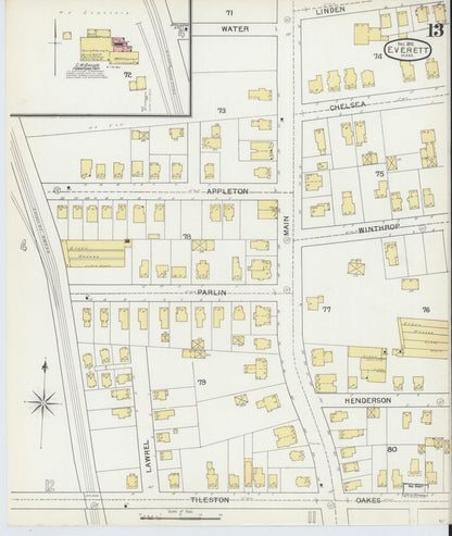 Sanborn Fire Insurance Map from Everett, Middlesex County, Massachusetts (1892), Sheet #0013 - Complete Map Set gallery image, historic Sanborn map, vintage wall art, Massachusetts Massachusetts