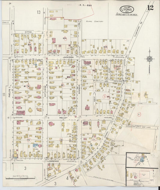 Sanborn Fire Insurance Map from Lyons, Wayne County, New York (1949), Sheet #0012 - Historic Sanborn Fire Insurance Map Print, vintage old map wall art, antique decor, genealogy gift, New York New York map