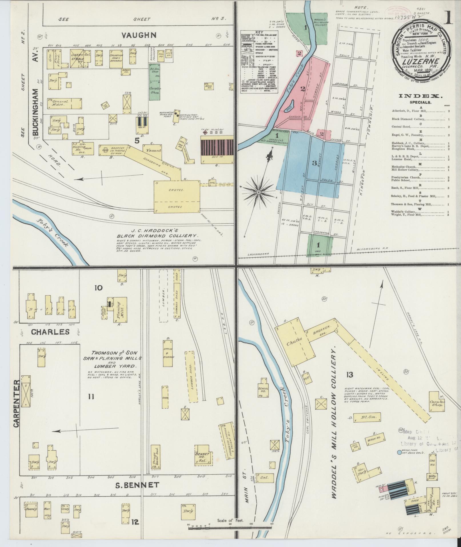 Sanborn Fire Insurance Map from Luzerne, Luzerne County, Pennsylvania (1891), Sheet #0001 - Complete Map Set gallery image, historic Sanborn map, vintage wall art, Pennsylvania Pennsylvania