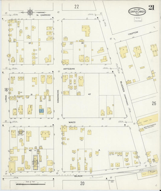 Sanborn Fire Insurance Map from Corpus Christi, Nueces County, Texas (1914), Sheet #0021 - Historic Sanborn Fire Insurance Map Print, vintage old map wall art, antique decor, genealogy gift, Texas Texas map